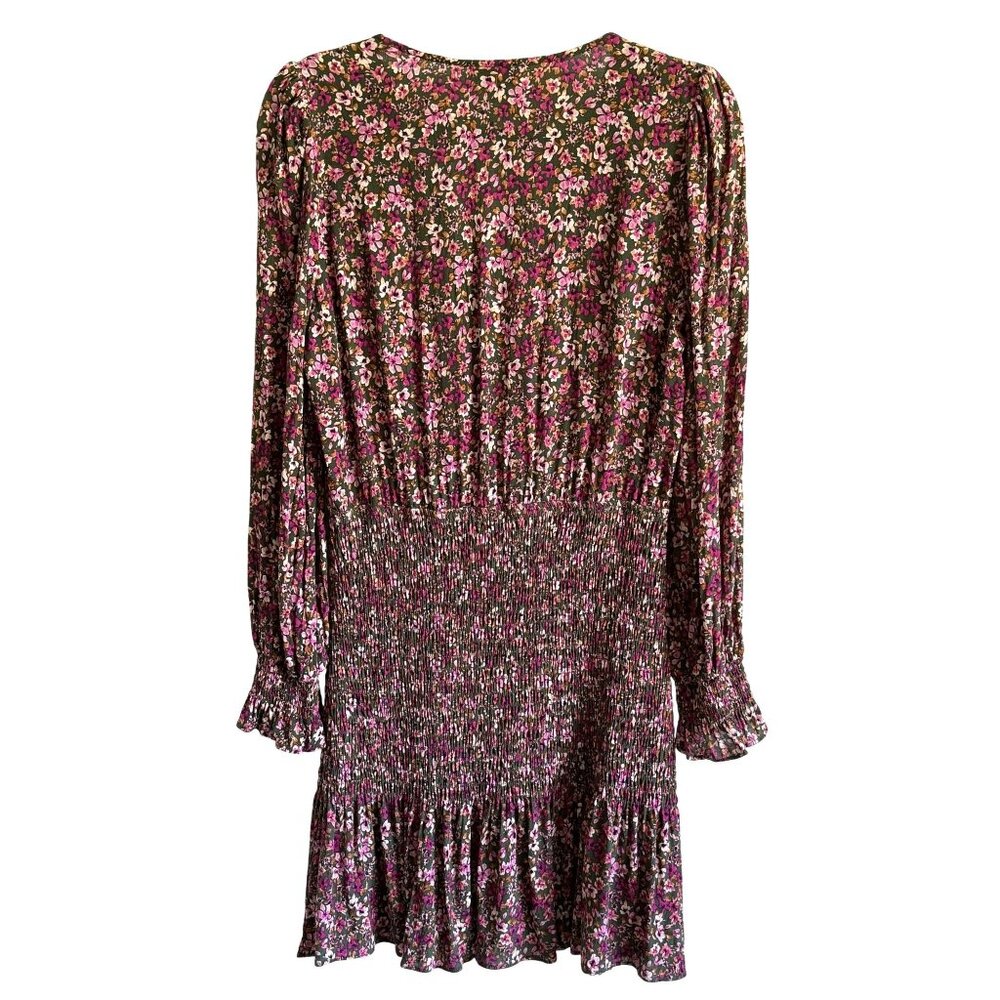 Lucky Paris Floral Smocked Waist Dress L Purple Green Cottagecore Chic - Picture 4 of 7